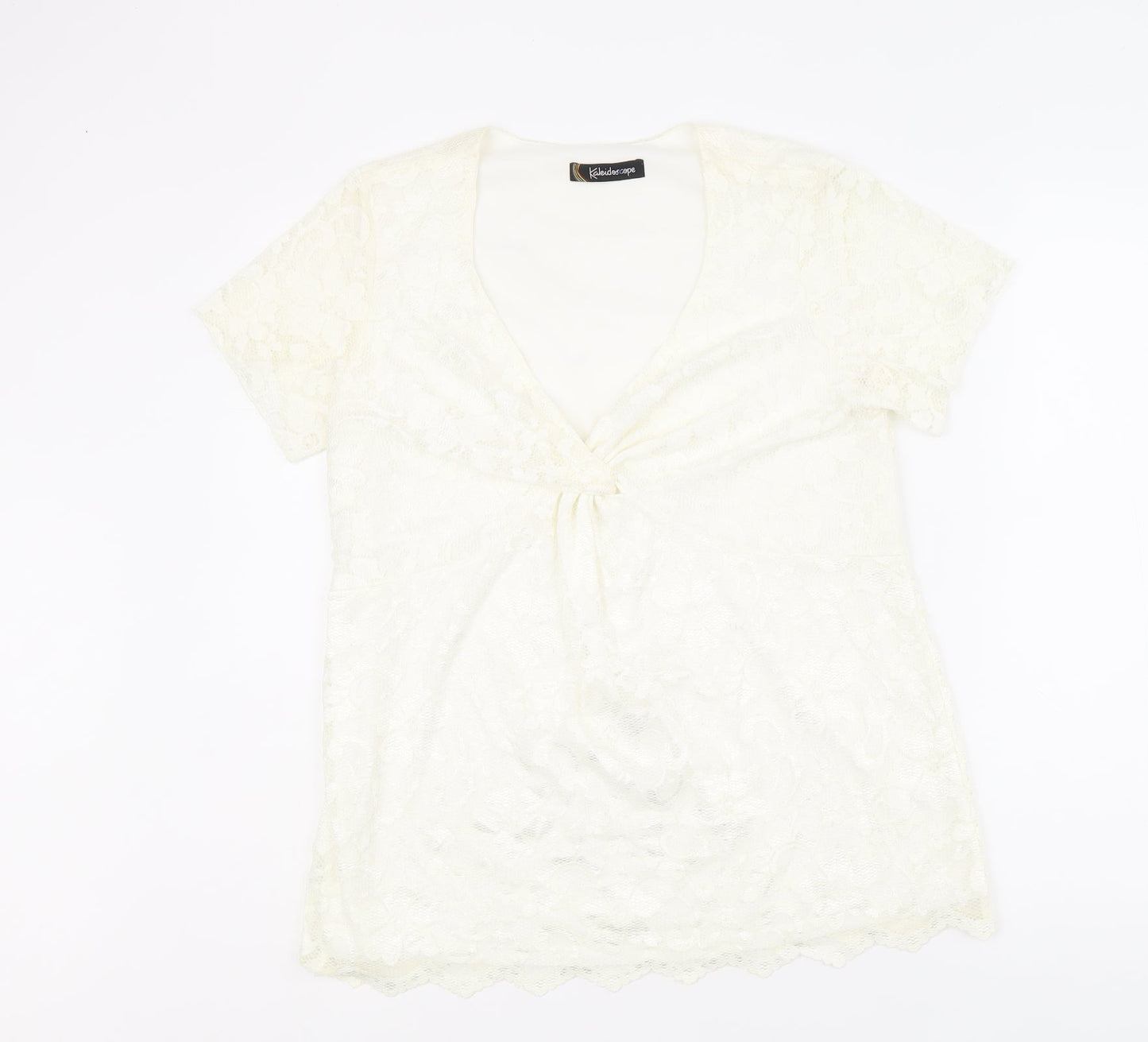 Kaleidoscope Womens Ivory Polyamide Basic T-Shirt Size 14 V-Neck