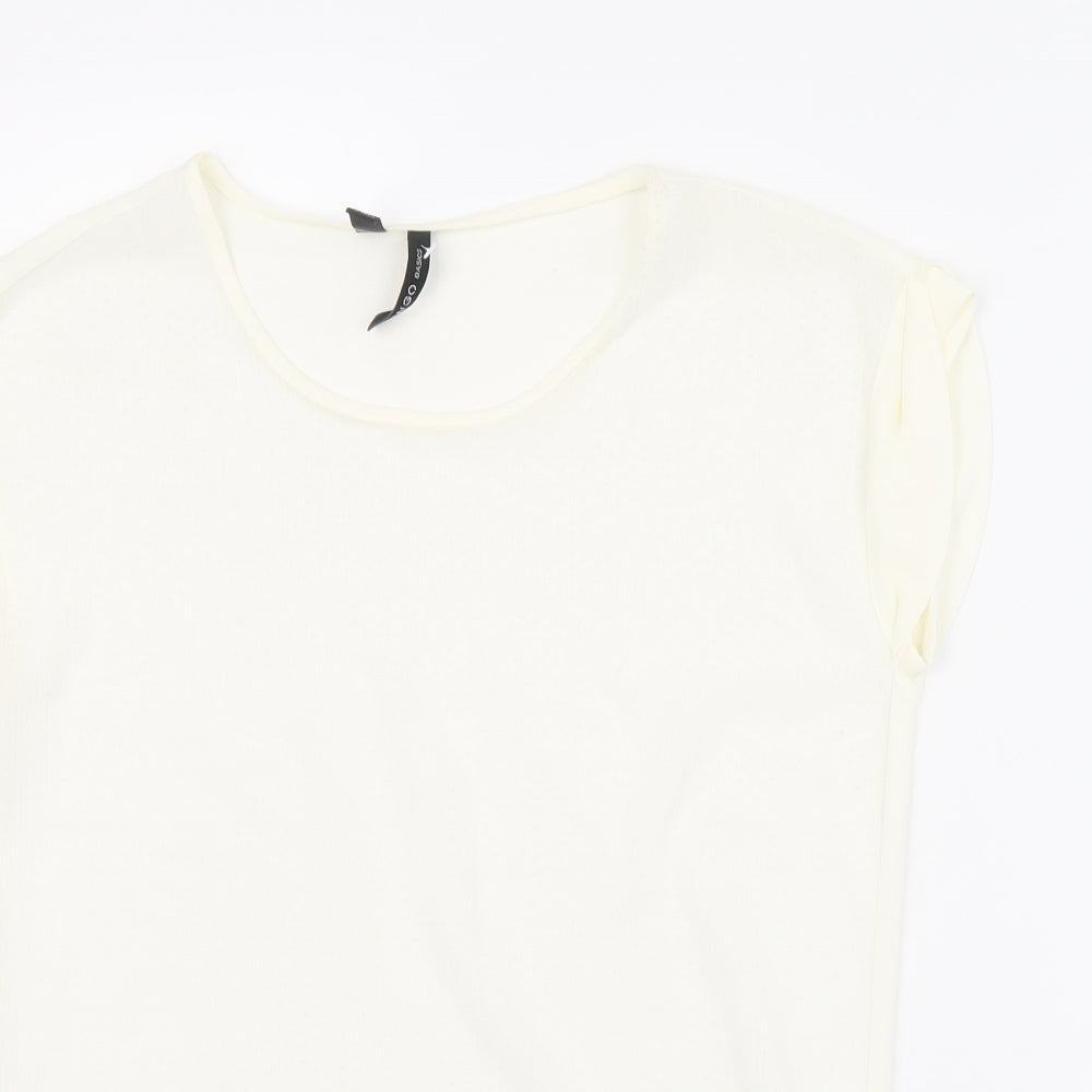 Mango Womens Ivory Polyester Basic T-Shirt Size XS Round Neck