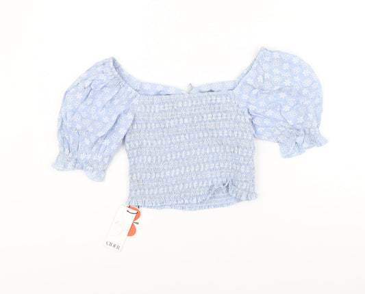 CIDER Womens Blue Polyester Basic Blouse Size S Square Neck