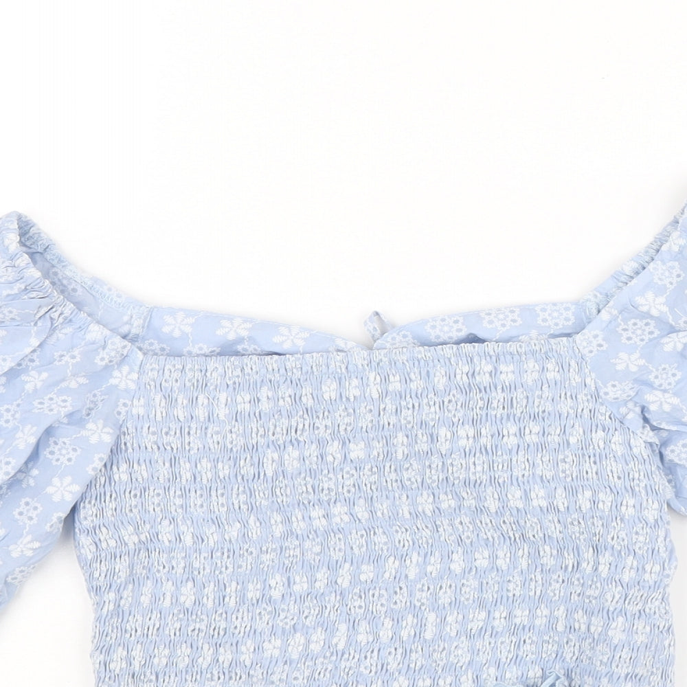 CIDER Womens Blue Polyester Basic Blouse Size S Square Neck