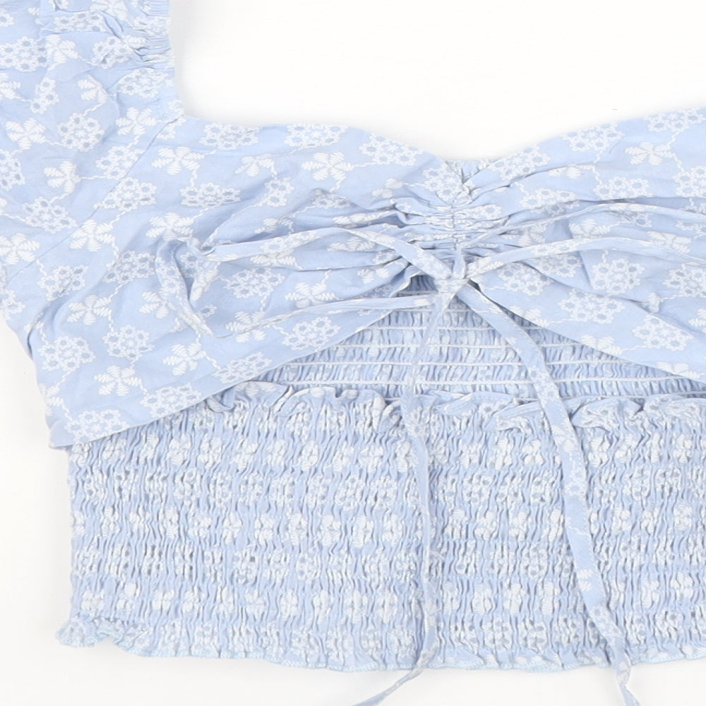 CIDER Womens Blue Polyester Basic Blouse Size S Square Neck