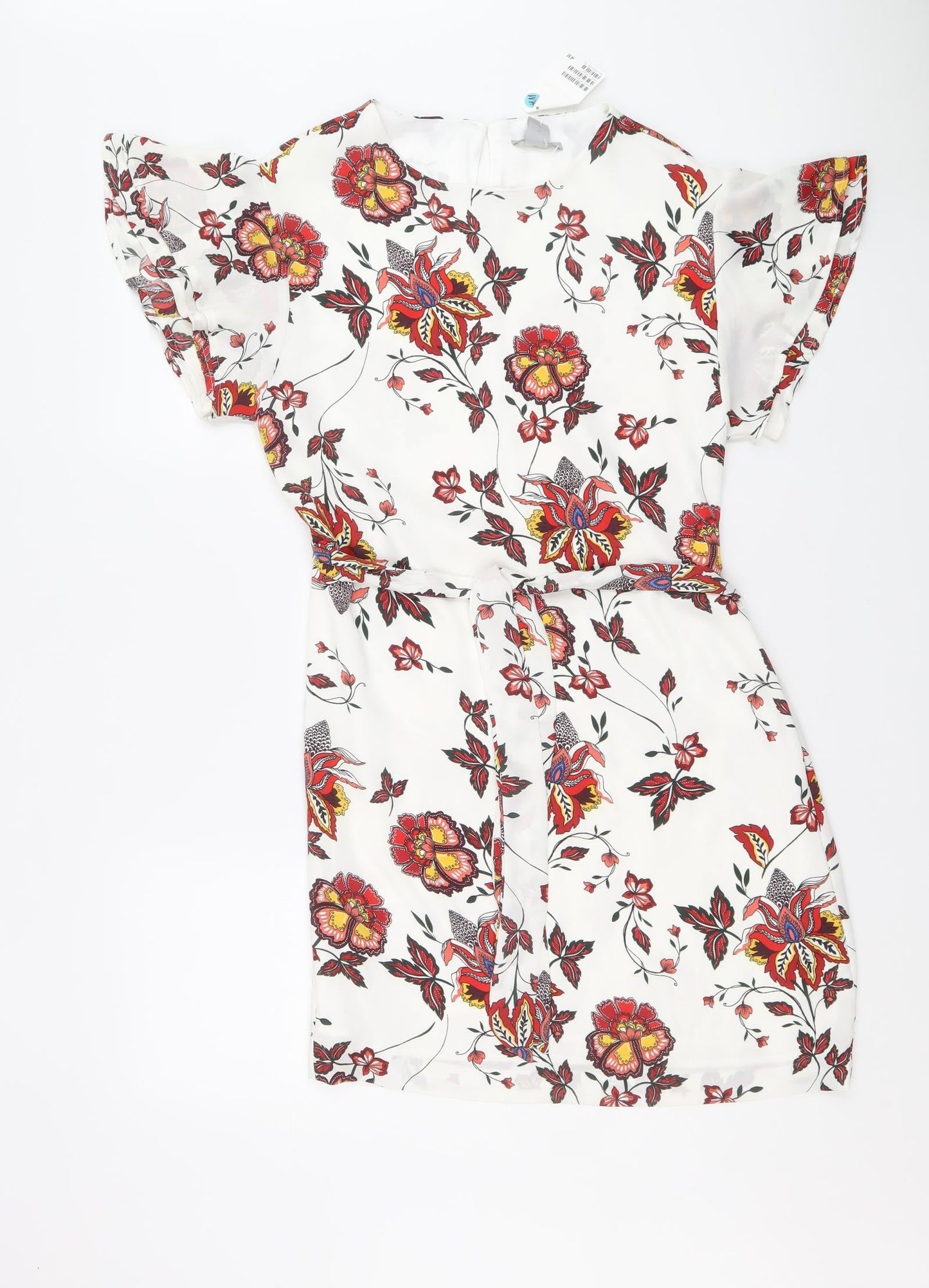 H&M Womens Multicoloured Floral Polyester A-Line Size 8 Round Neck Button