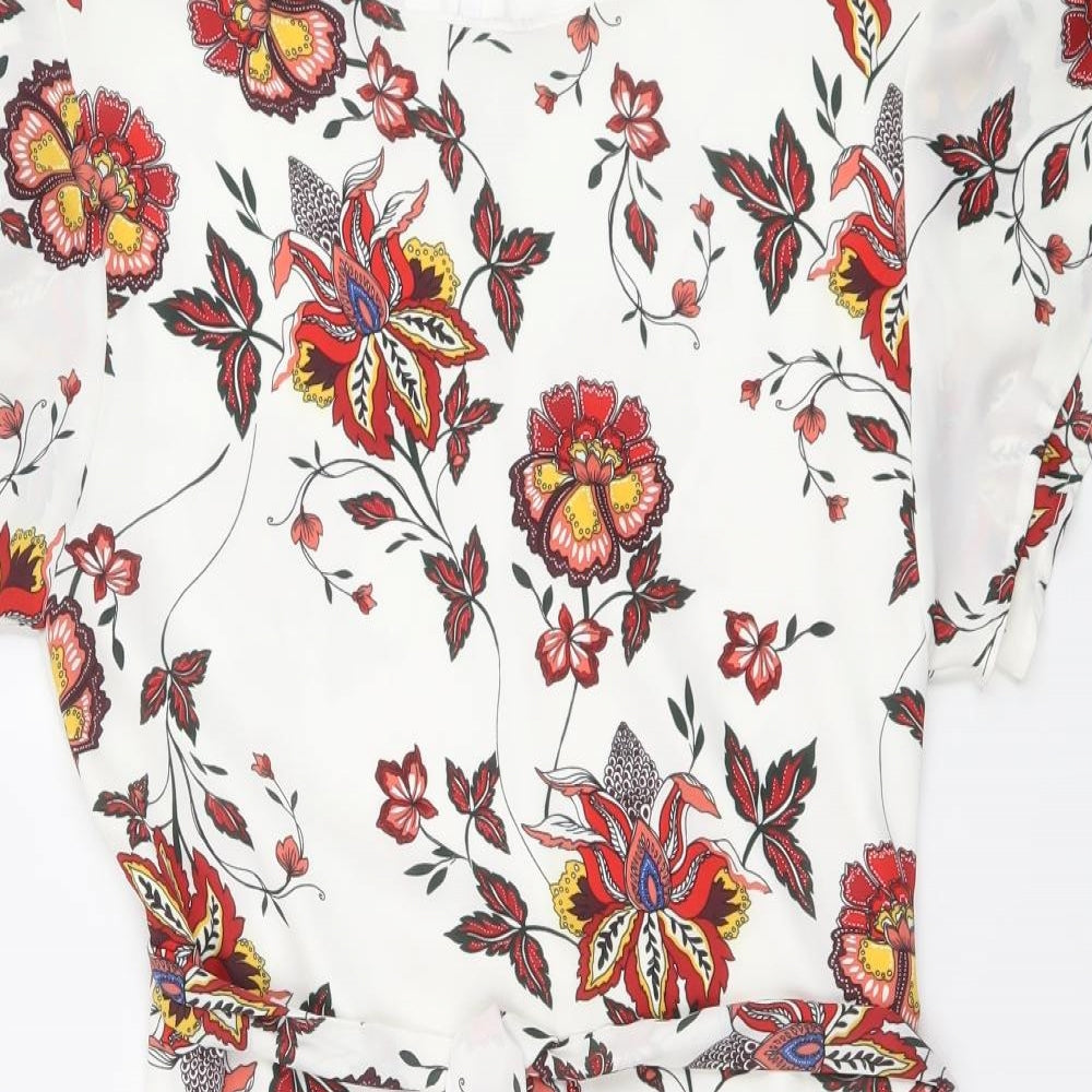 H&M Womens Multicoloured Floral Polyester A-Line Size 8 Round Neck Button