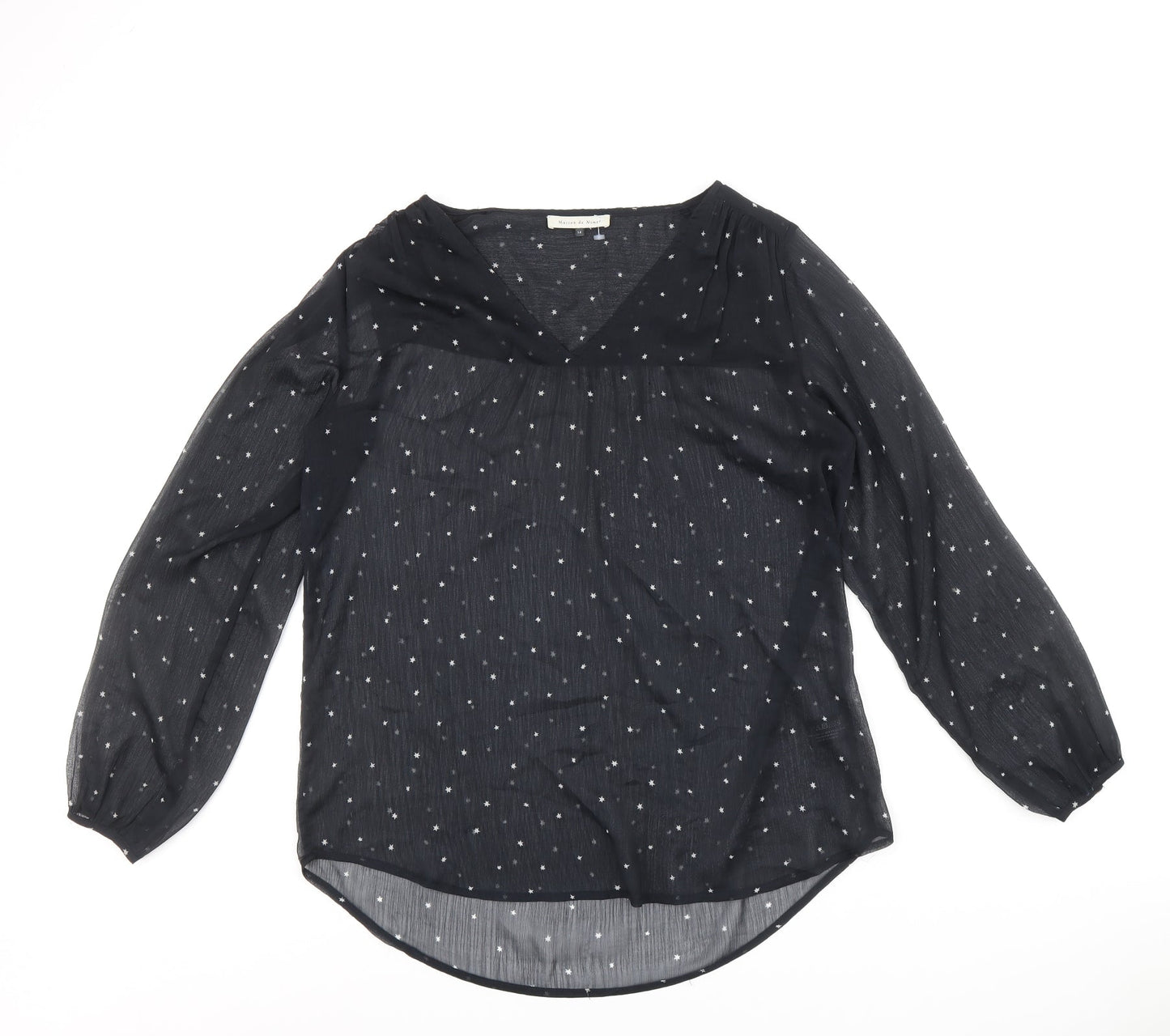 Maisons du Monde Womens Black Geometric Polyester Basic Blouse Size 14 V-Neck - Star Print