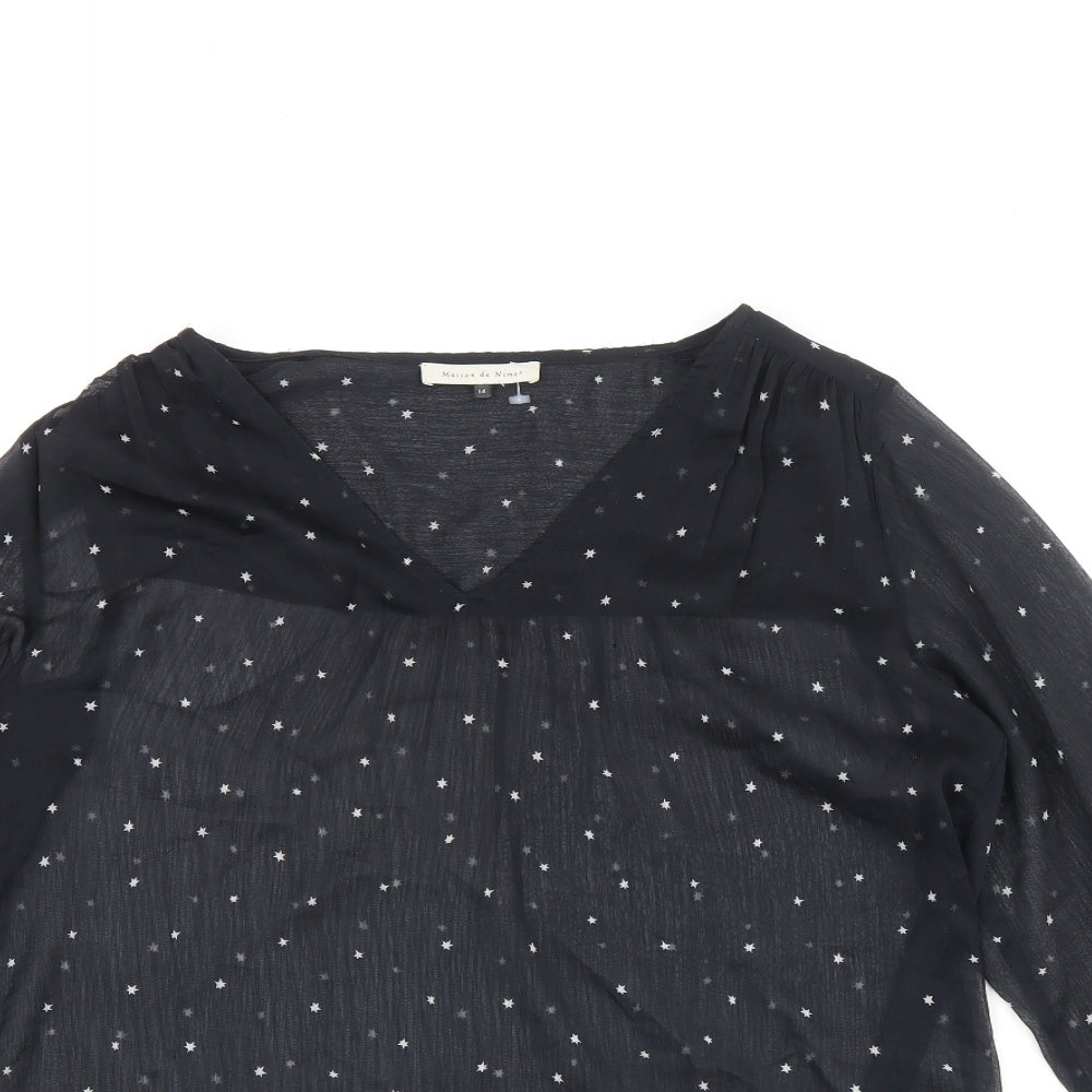 Maisons du Monde Womens Black Geometric Polyester Basic Blouse Size 14 V-Neck - Star Print