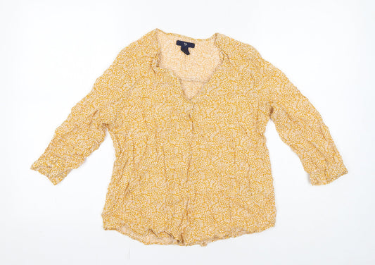 Gap Womens Yellow Geometric Viscose Basic Blouse Size S V-Neck