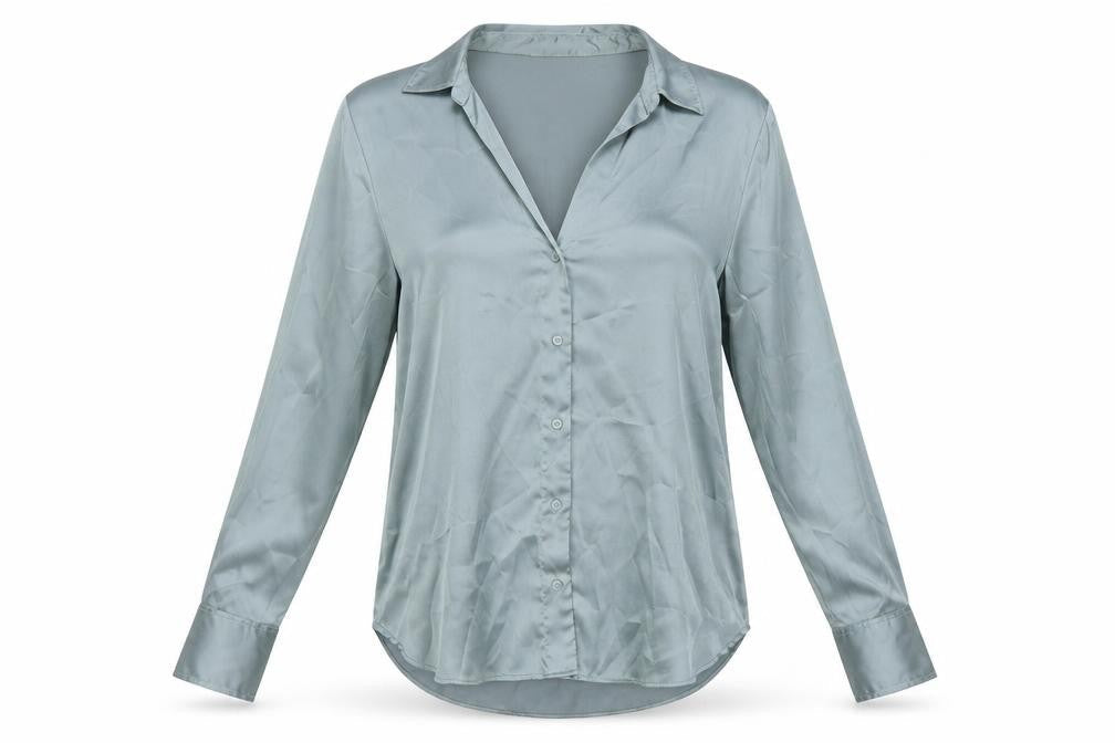 H&M Womens Blue Polyester Basic Button-Up Size S Collared