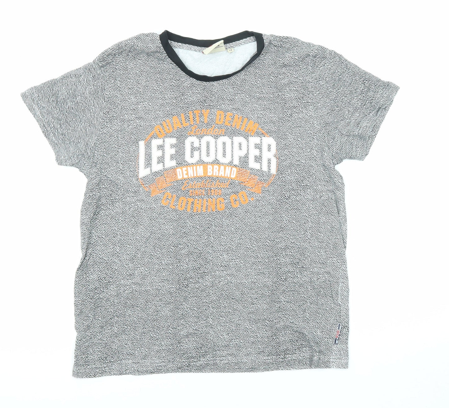Lee Cooper Boys Grey Cotton Basic T-Shirt Size 13 Years Crew Neck Pullover