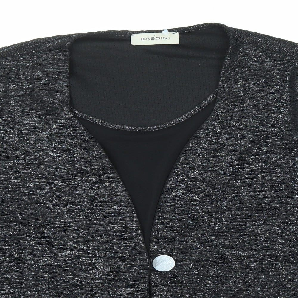 BASSINI Womens Black Polyester Basic Blouse Size 22 Scoop Neck - Two in One Metallic