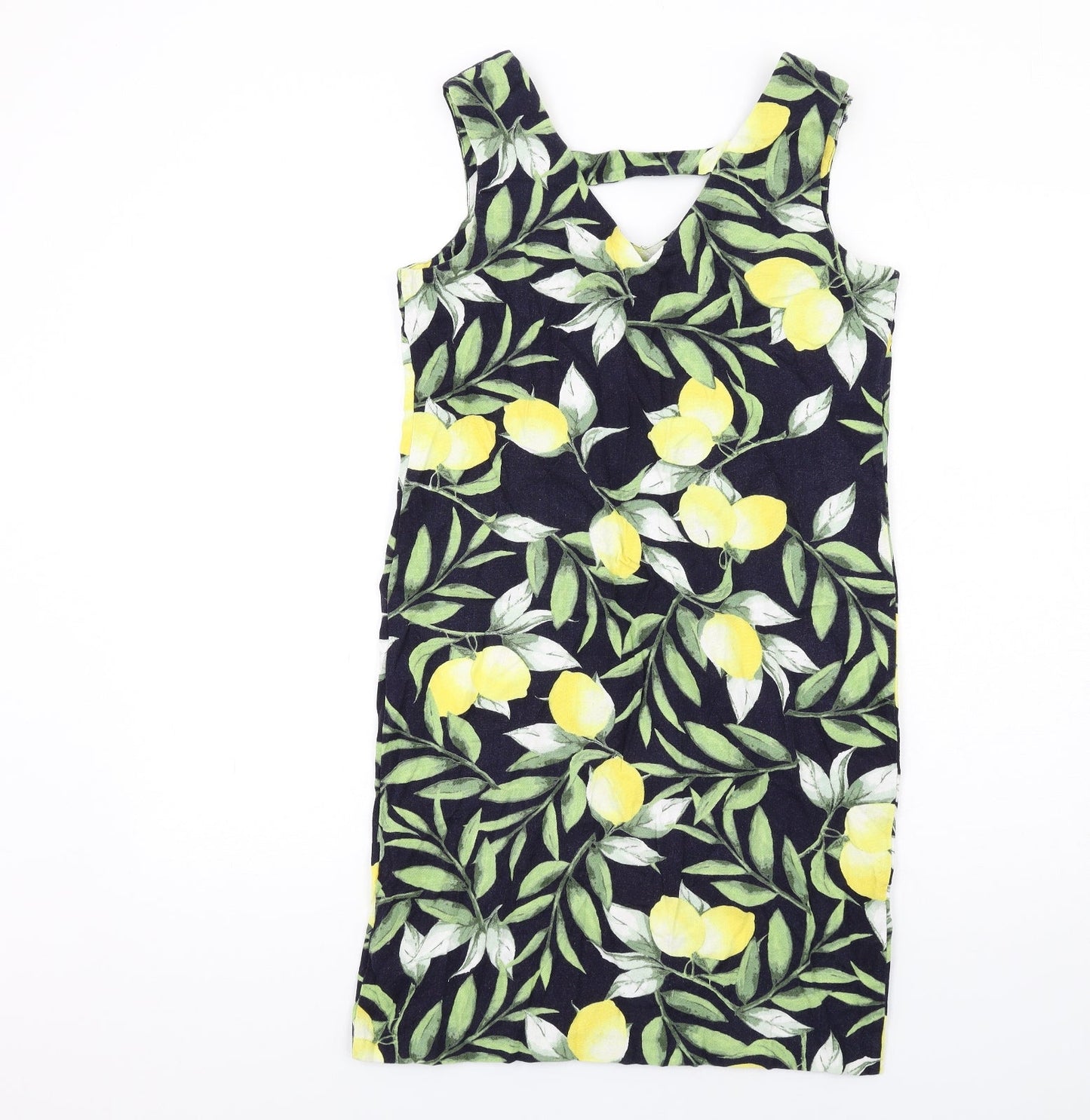 M&Co Womens Multicoloured Geometric Viscose Tank Dress Size 8 V-Neck Pullover - Lemons Print
