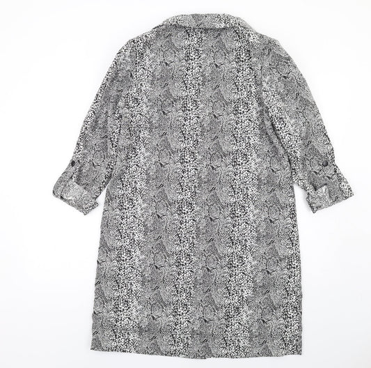 A&G Womens Black Geometric Rain Coat Coat Size 10 Snap