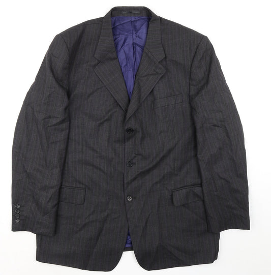 International Menswear Collection Mens Grey Striped Wool Jacket Suit Jacket Size 46 Regular