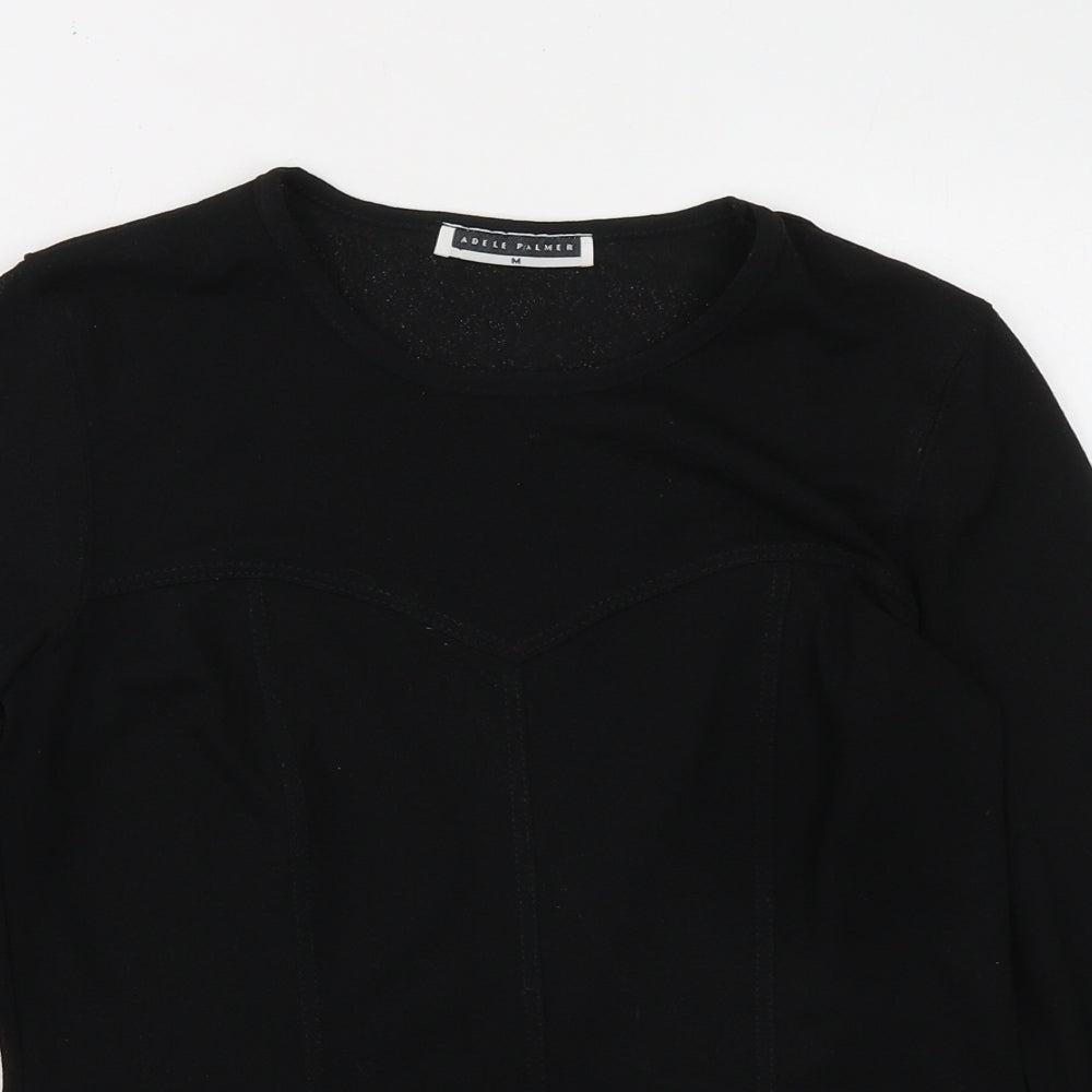 Adele Palmer Womens Black Polyester Basic T-Shirt Size M Crew Neck