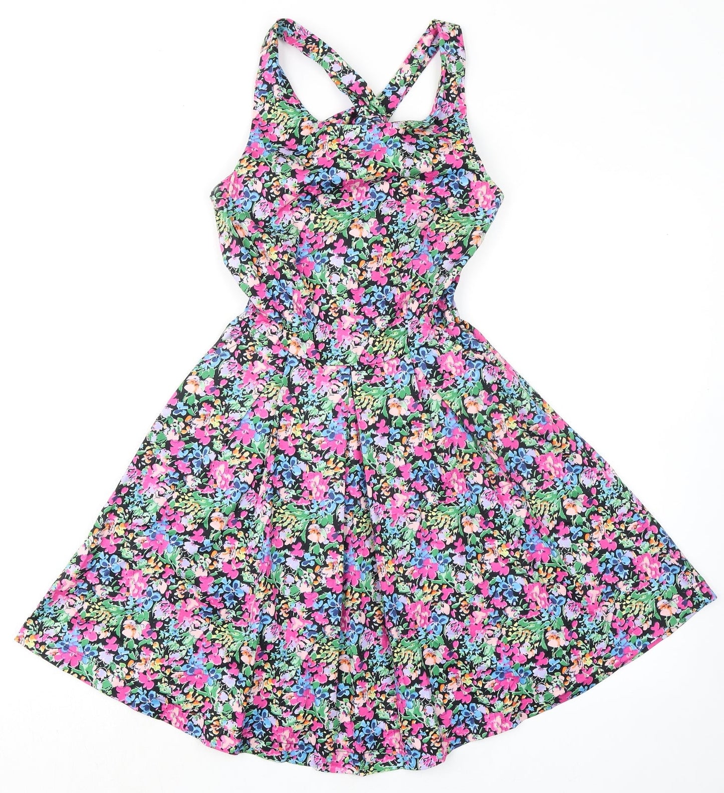 Louche Womens Multicoloured Floral Cotton Fit & Flare Size 8 Square Neck Zip