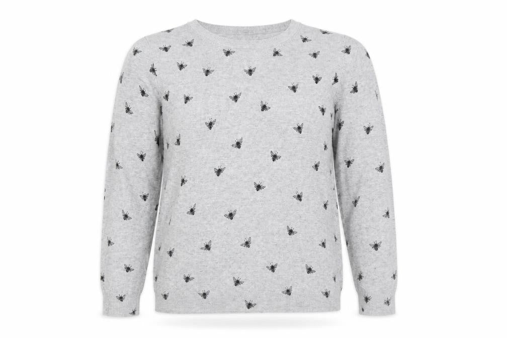 Marks and Spencer Womens Grey Round Neck Geometric Viscose Pullover Jumper Size 16