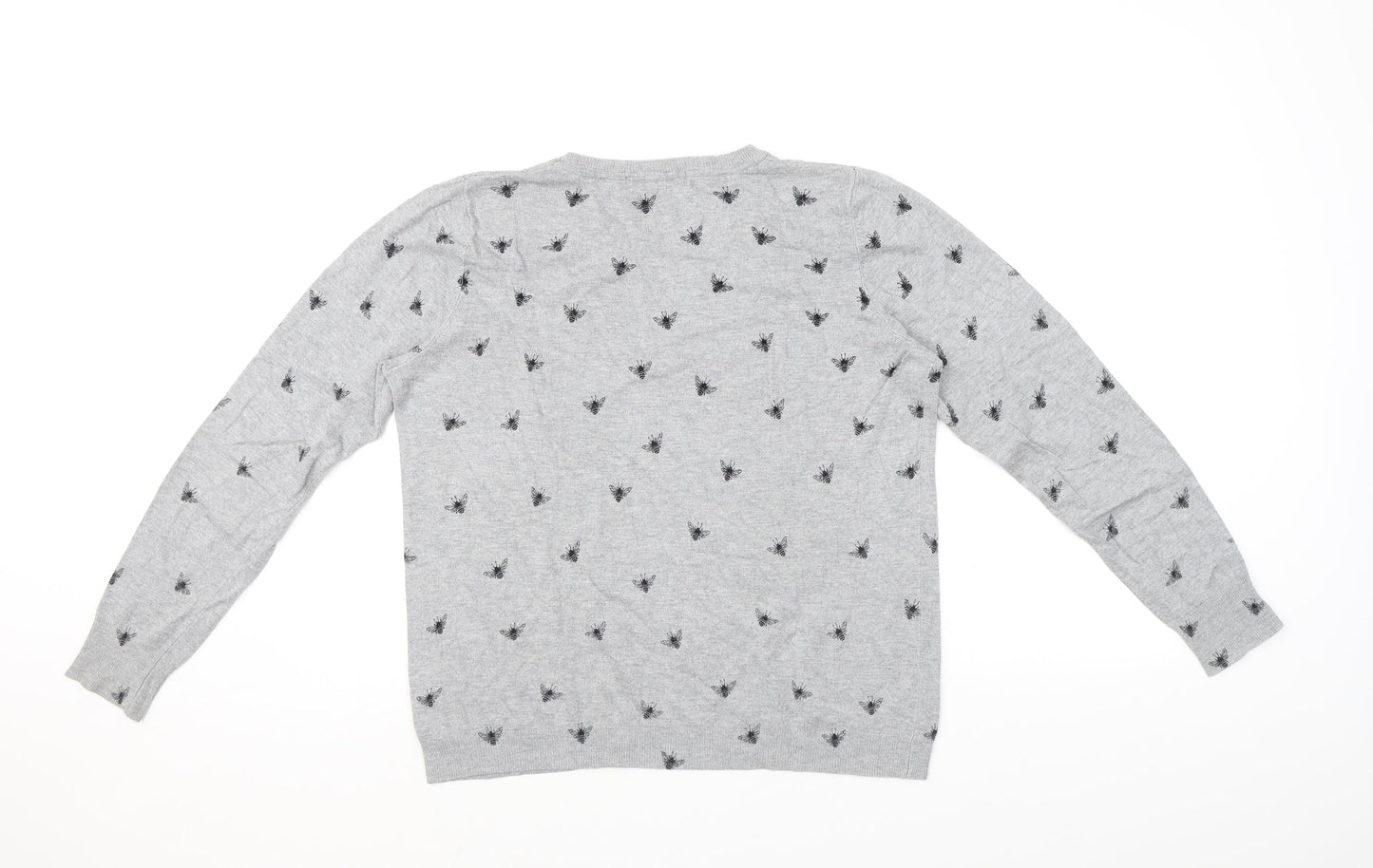 Marks and Spencer Womens Grey Round Neck Geometric Viscose Pullover Jumper Size 16
