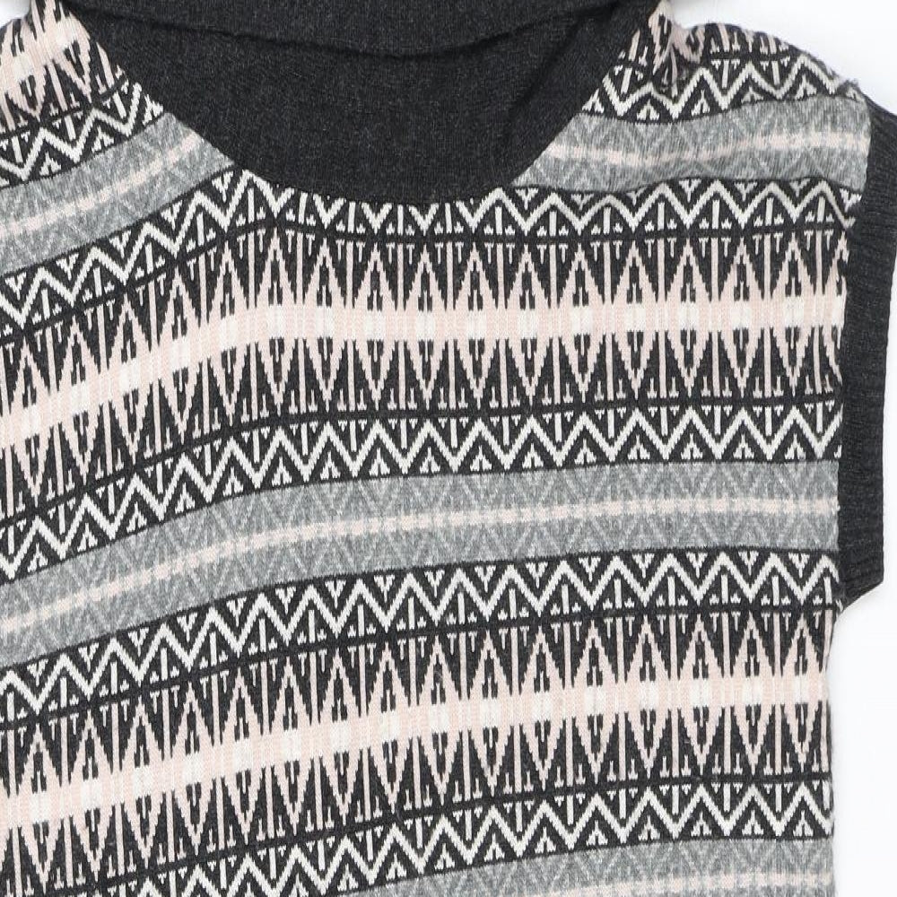 Mint Velvet Womens Grey Fair Isle Polyester Jumper Dress Size 10 Roll Neck Pullover