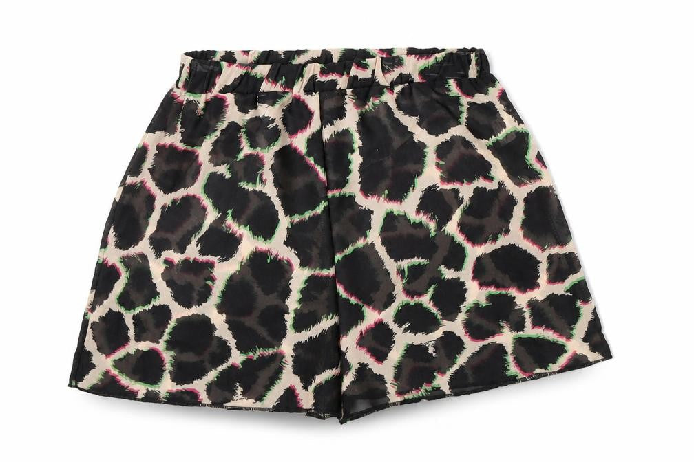 PRETTYLITTLETHING Womens Multicoloured Animal Print Polyester Basic Shorts Size 4 Regular Pull On - Giraffe Print, Sheer, 3 Inch Inside Leg