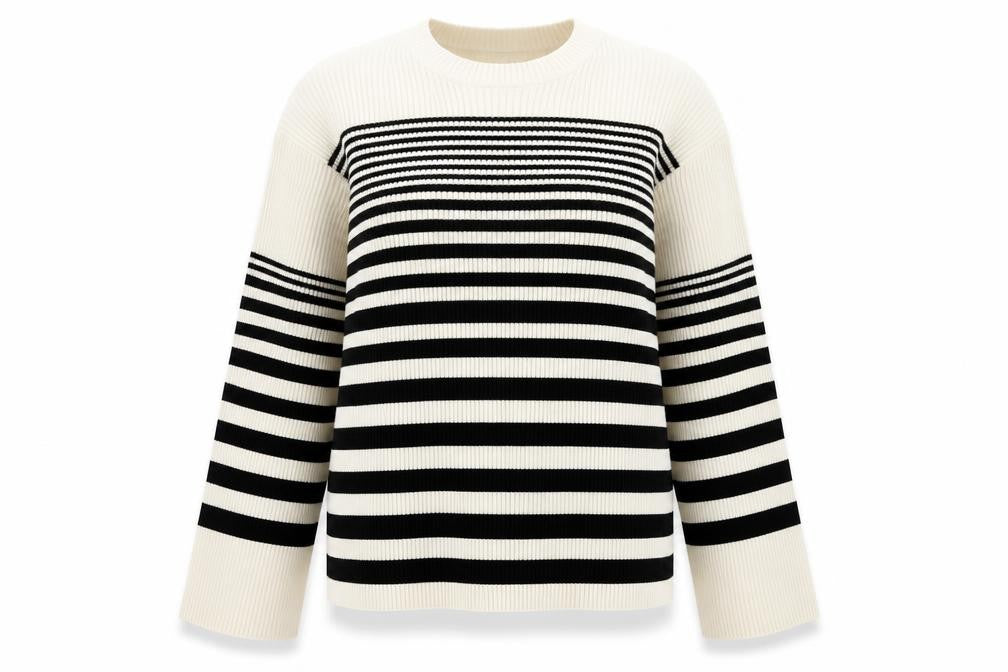 Marks and Spencer Womens Beige Round Neck Striped Acrylic Pullover Jumper Size M