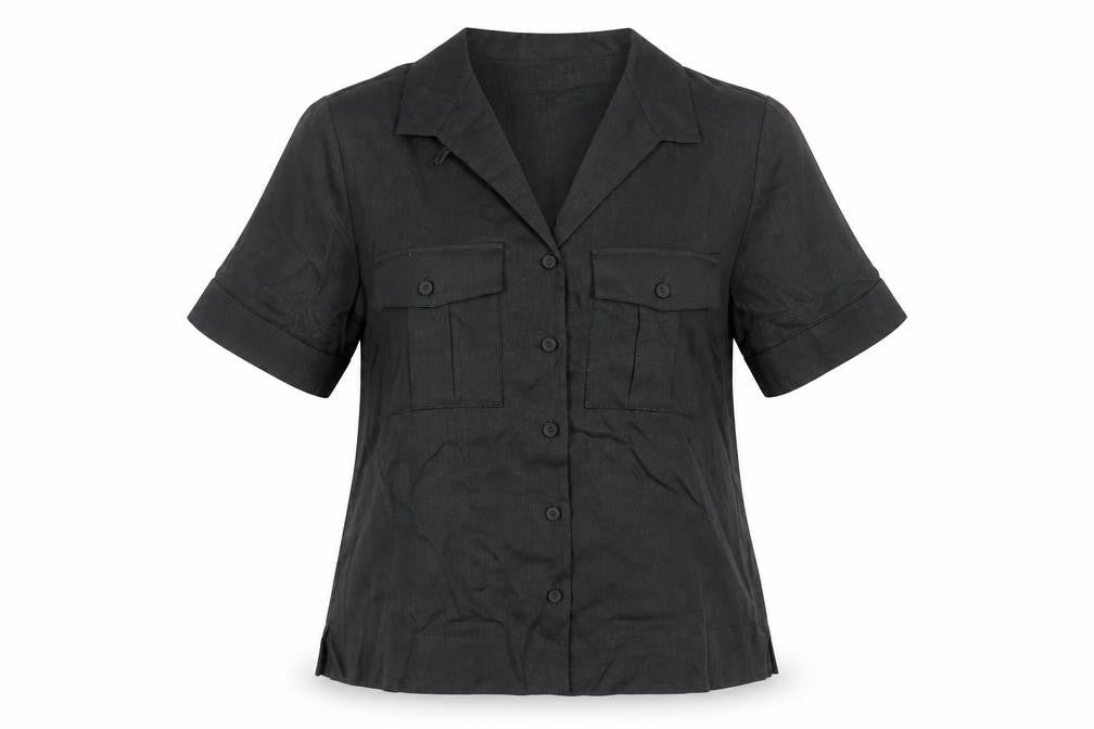 Autograph Womens Black Linen Basic Button-Up Size 6 Collared