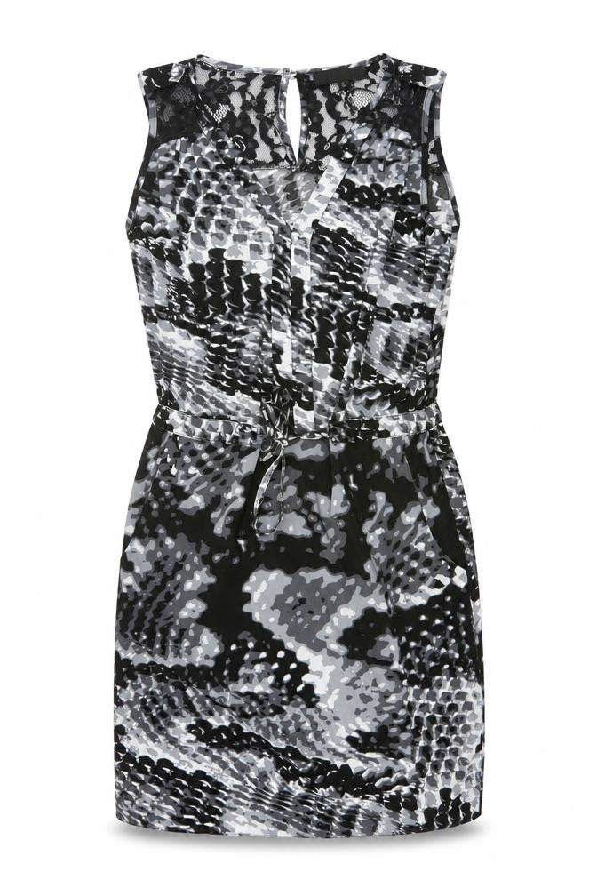 Luxe Womens Black Geometric Polyester Shift Size 8 V-Neck Button
