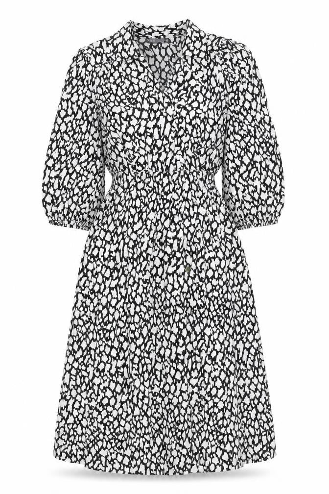 Marks and Spencer Womens Black Geometric Viscose A-Line Size 6 Collared Zip