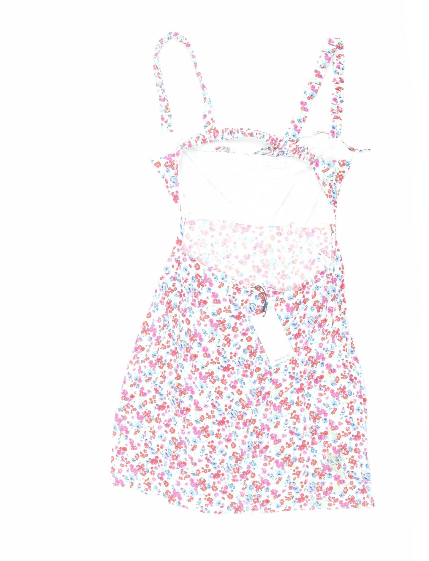 Stradivarius Womens Multicoloured Floral Viscose Mini Size M Square Neck Zip - Open Back