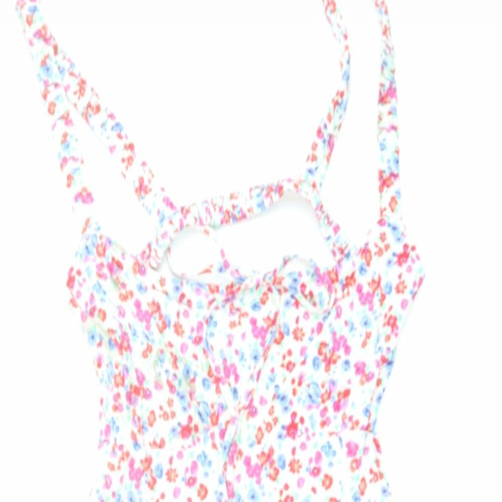 Stradivarius Womens Multicoloured Floral Viscose Mini Size M Square Neck Zip - Open Back