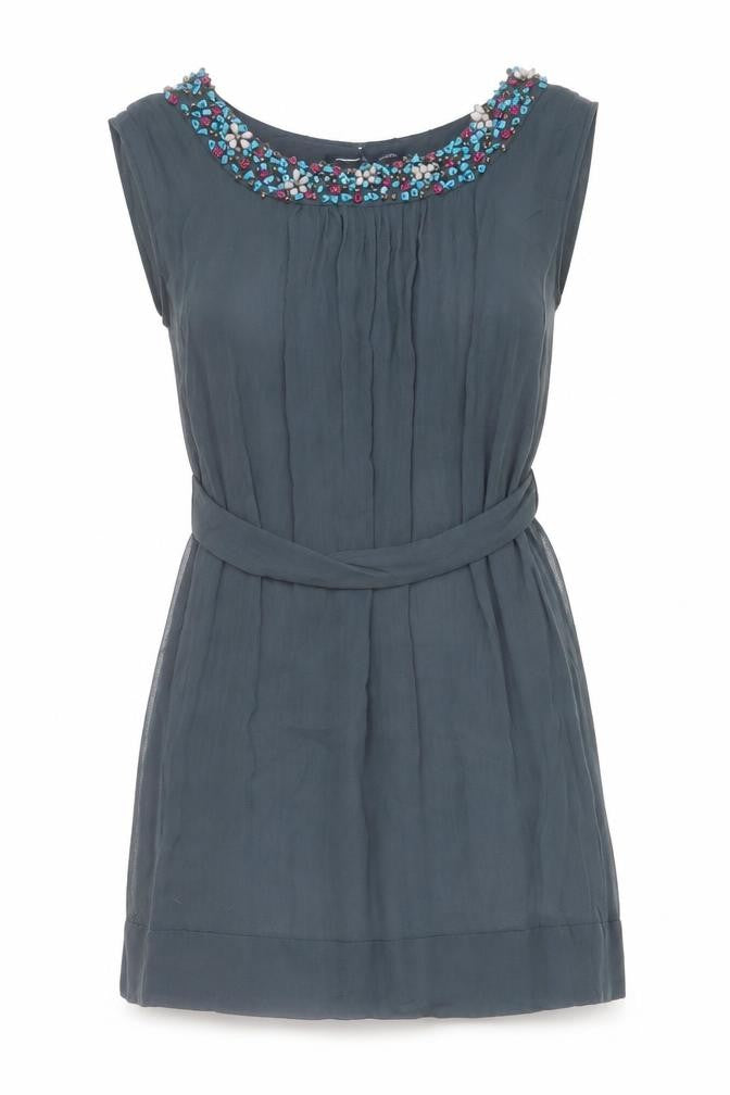 Womens UK Size 10 French Connection Blue Silk Blouse