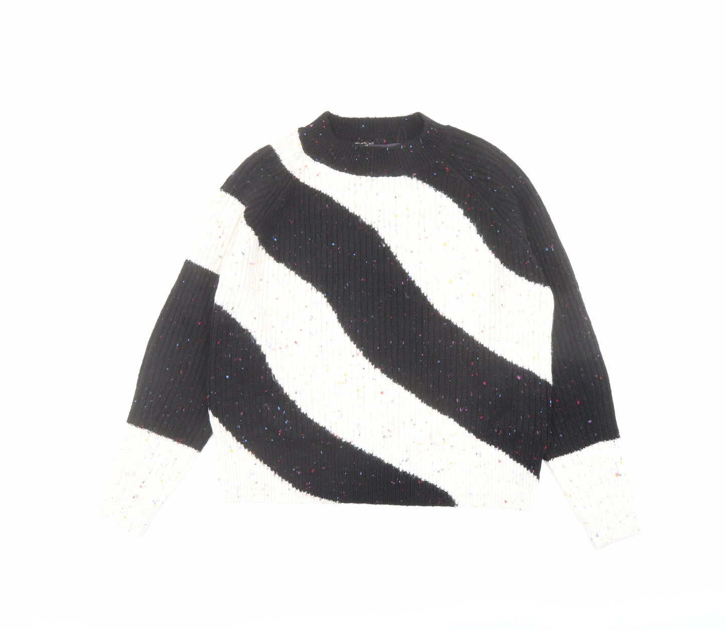 Marks and Spencer Womens Black Round Neck Geometric Acrylic Pullover Jumper Size S