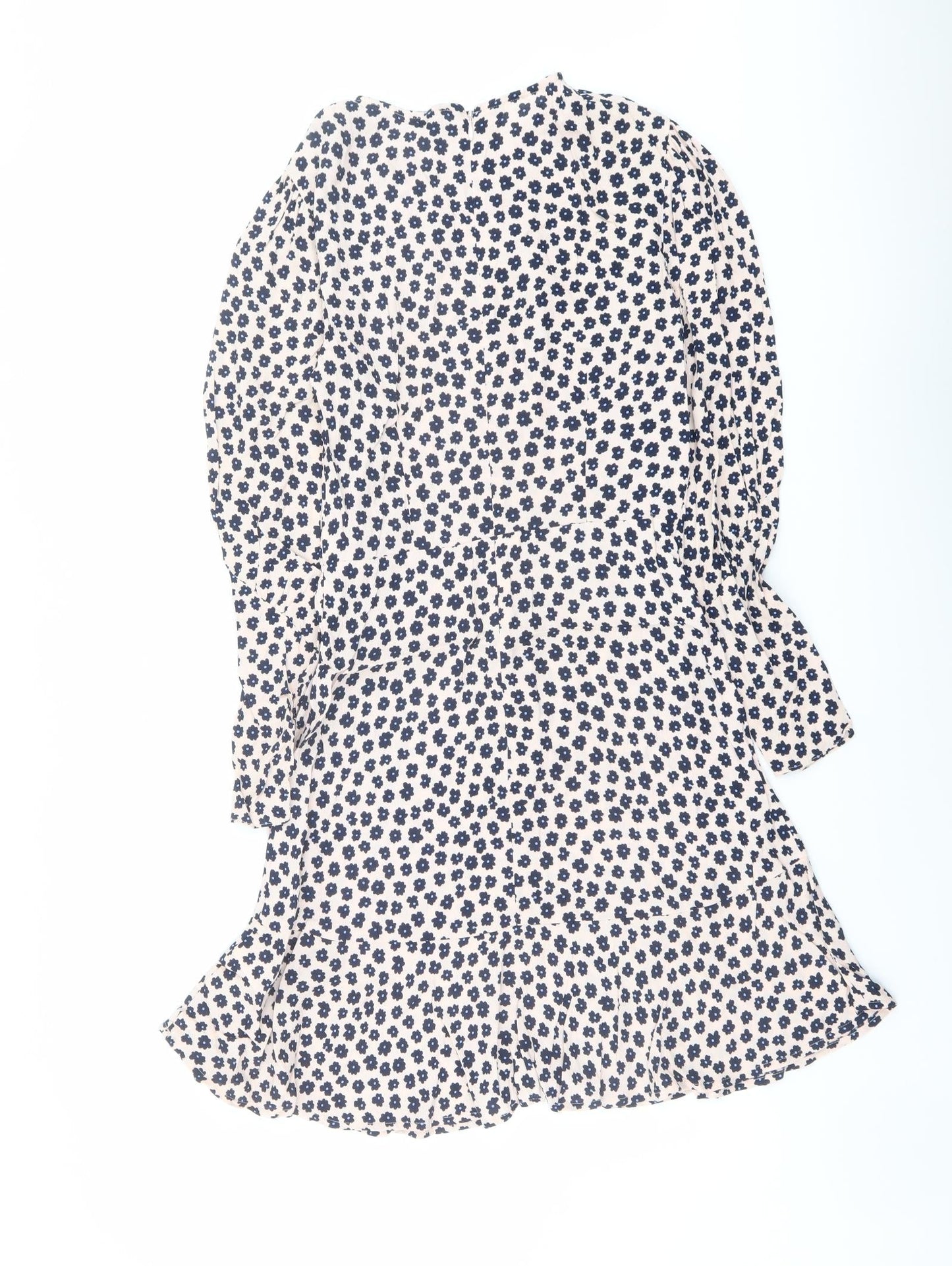 Marks and Spencer Womens Pink Floral Viscose A-Line Size 8 Round Neck Zip