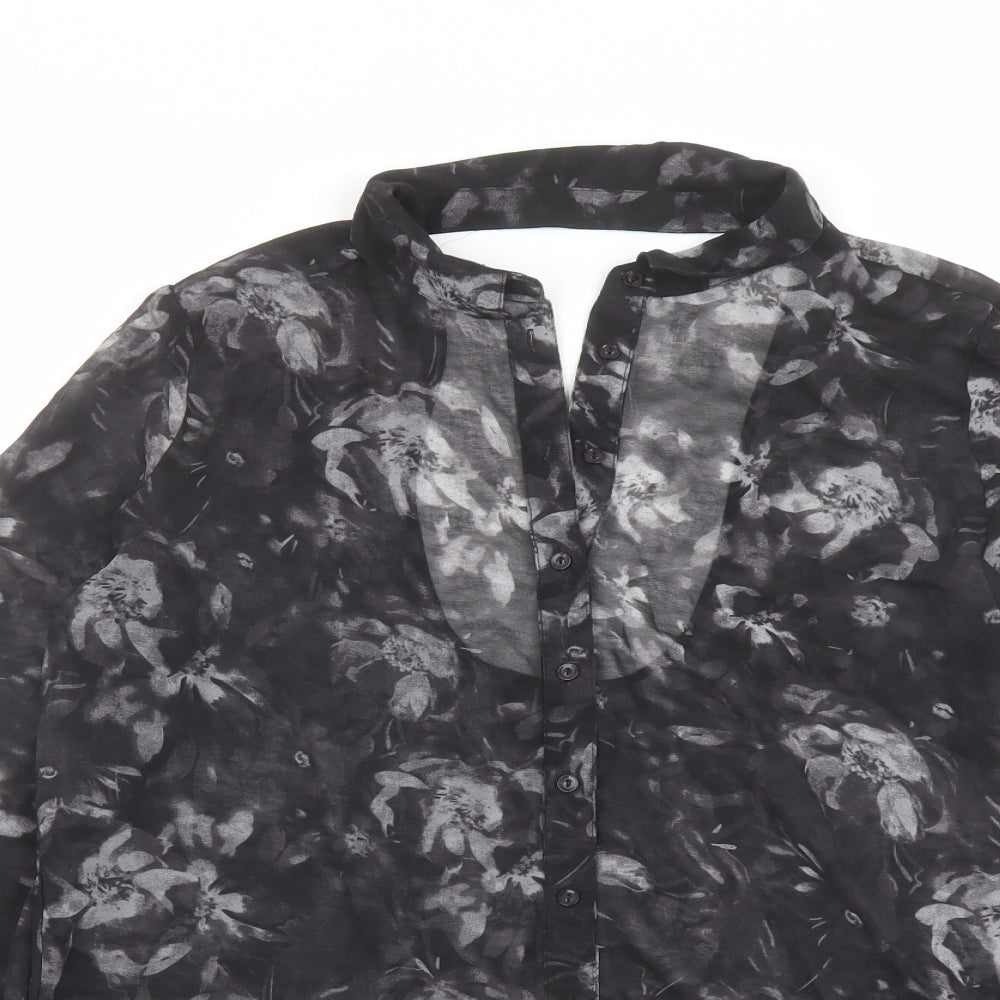 Sparkle & Fade Womens Black Geometric Polyester Basic Button-Up Size M Collared - Cut Out Detail