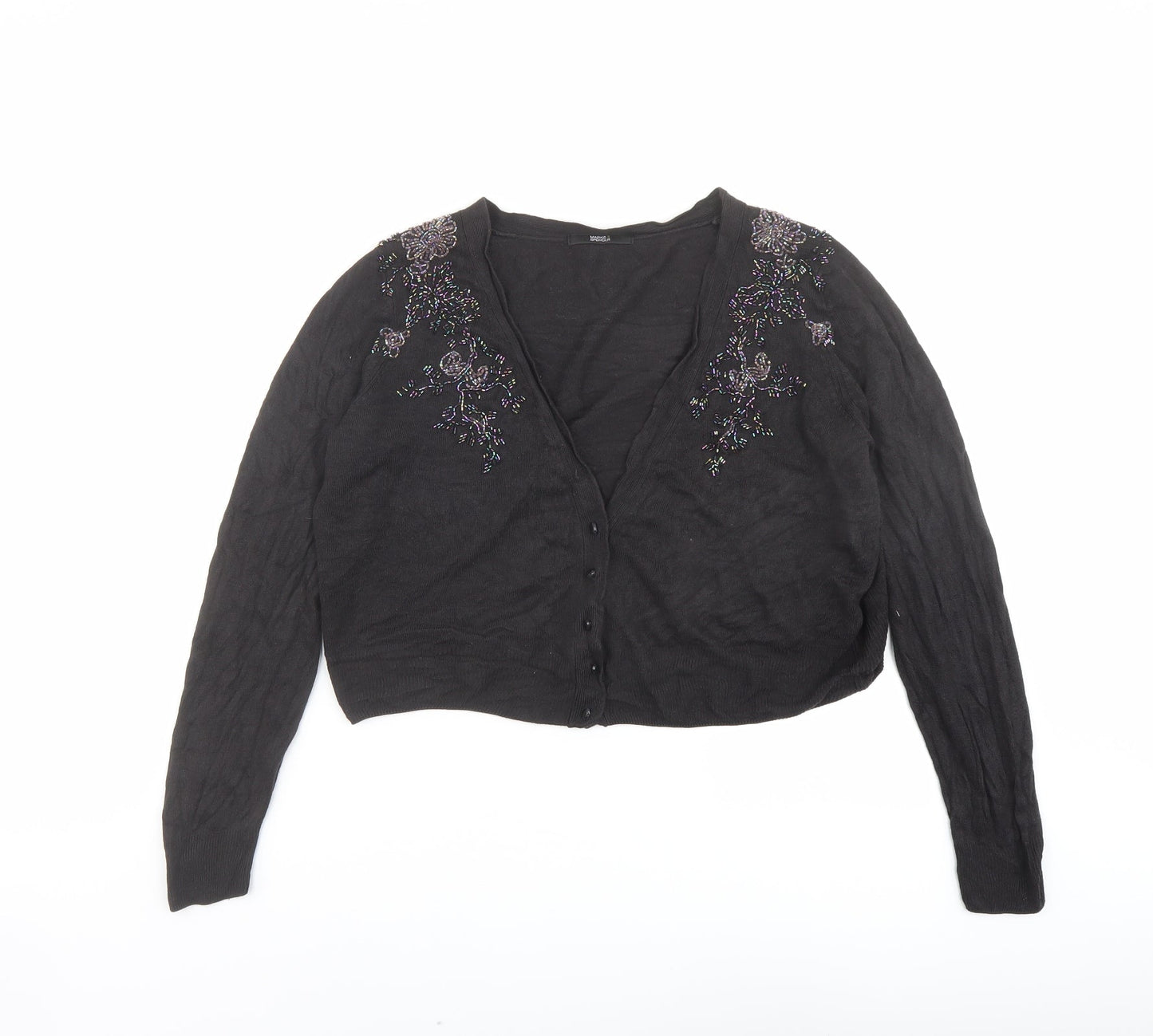 Marks and Spencer Womens Black V-Neck Acrylic Cardigan Jumper Size 16