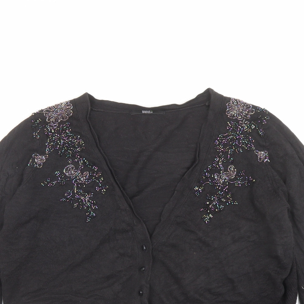 Marks and Spencer Womens Black V-Neck Acrylic Cardigan Jumper Size 16