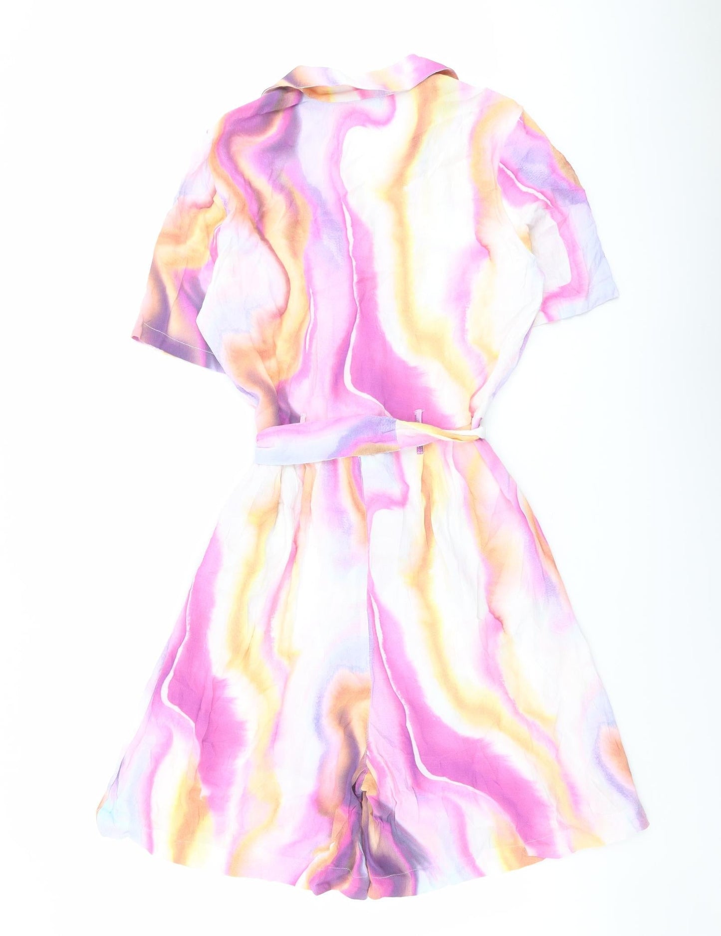 ICHI Womens Multicoloured Geometric Viscose Playsuit One-Piece Size 8 Button