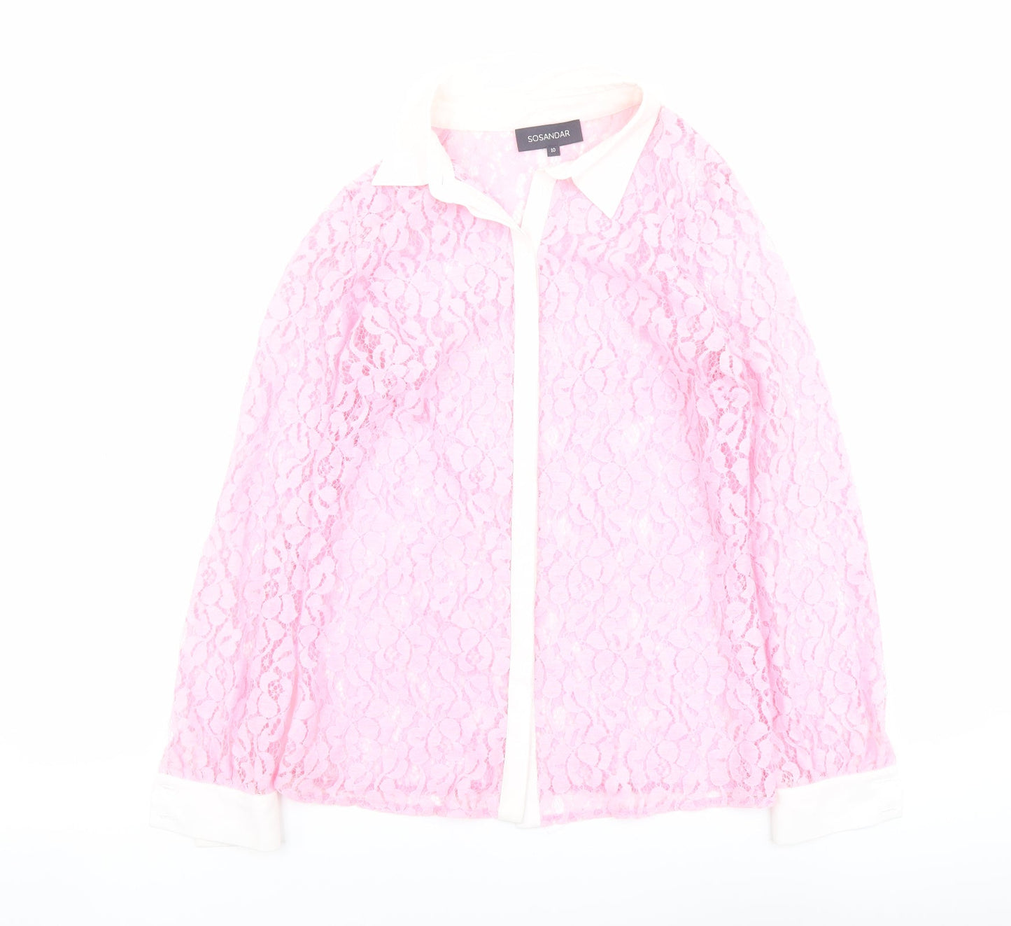 Sosandar Womens Pink Polyester Basic Button-Up Size 10 Collared