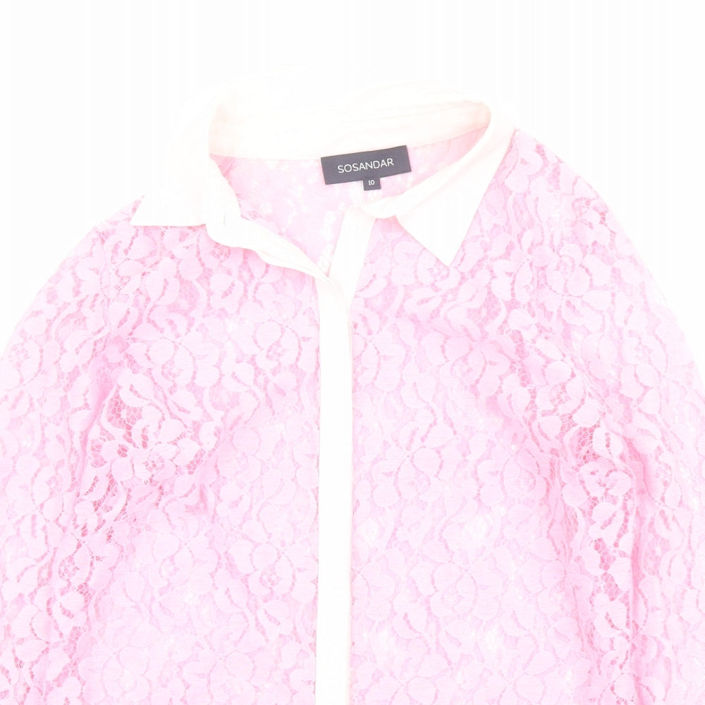 Sosandar Womens Pink Polyester Basic Button-Up Size 10 Collared