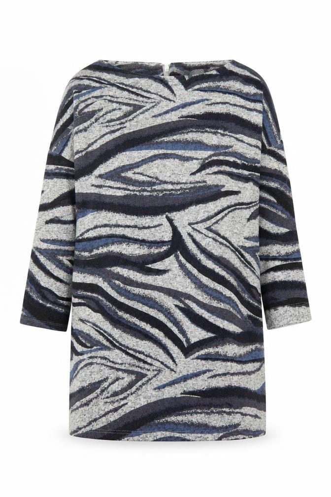 Front view of Principles women’s grey round neck geometric viscose jumper, size UK 14