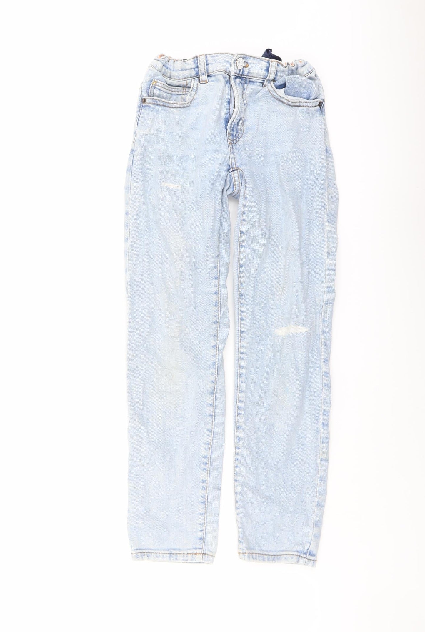 Zara Boys Blue Cotton Straight Jeans Size 10 Years Regular Button - Distressed