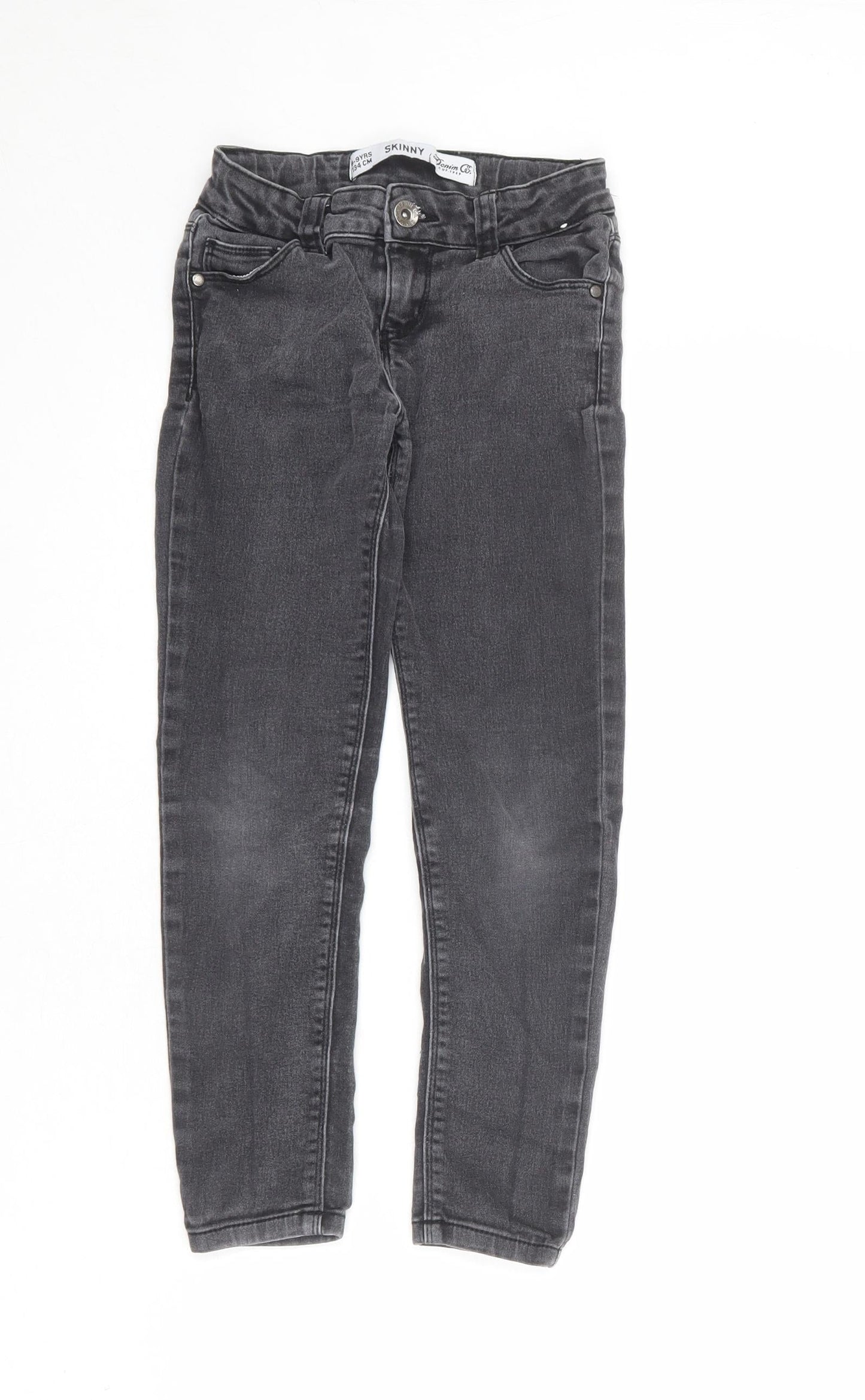 Denim & Co. Girls Grey Cotton Skinny Jeans Size 8-9 Years L24 in Regular Zip