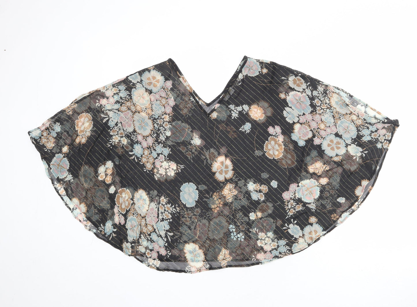 Roman Womens Black Floral Polyester Basic Blouse Size 10 V-Neck