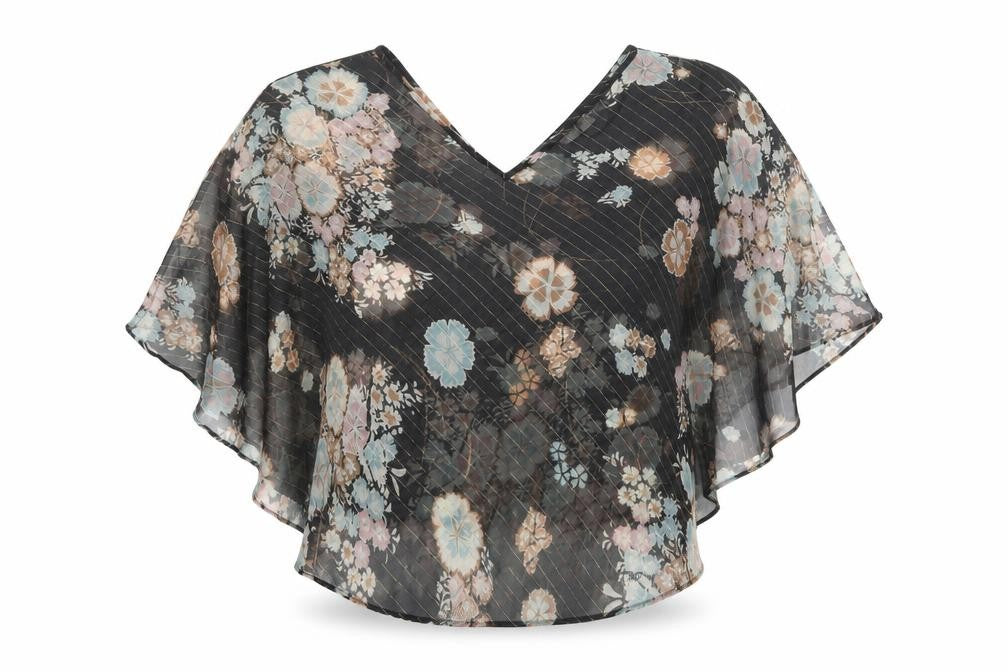 Front view of Roman women’s black floral polyester basic blouse, size UK 10, v-neck