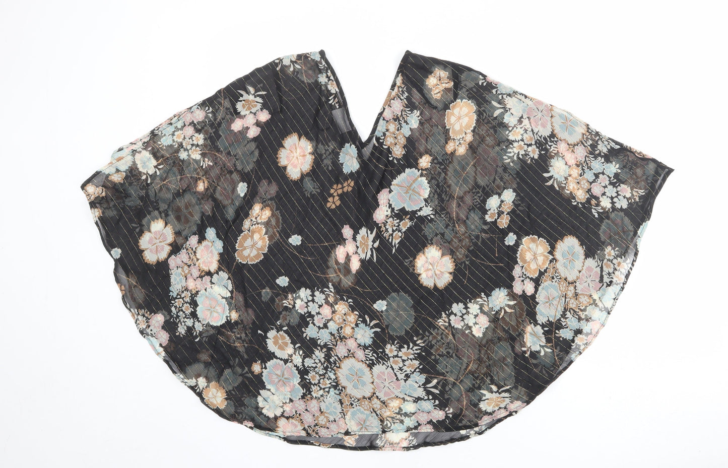 Roman Womens Black Floral Polyester Basic Blouse Size 10 V-Neck