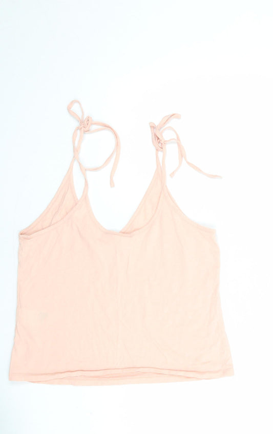 & Other Stories Womens Pink 100% Cotton Camisole Tank Size 14 V-Neck - Tie Shoulder Detail