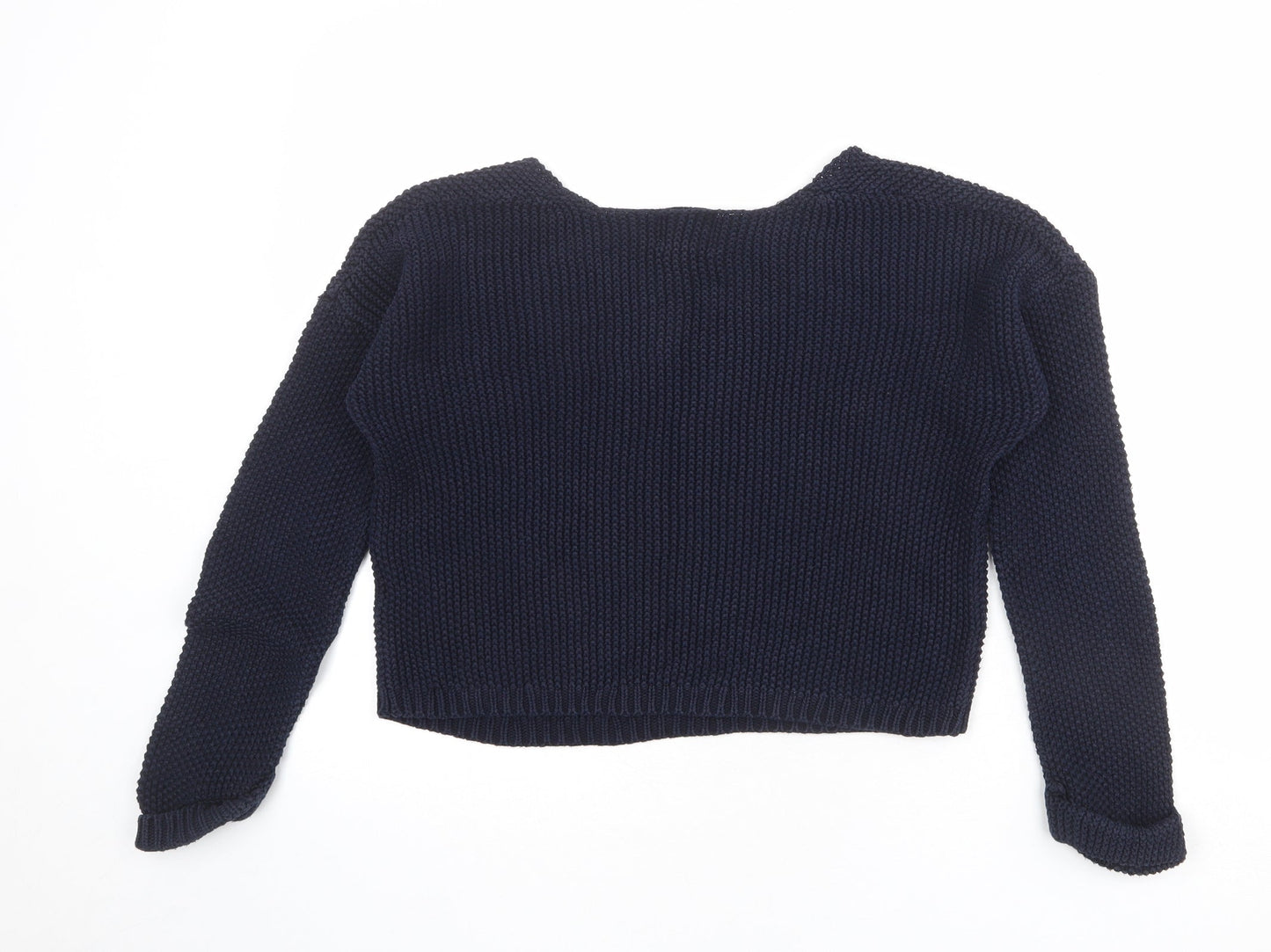 New Look Womens Blue V-Neck 100% Cotton Pullover Jumper Size 12