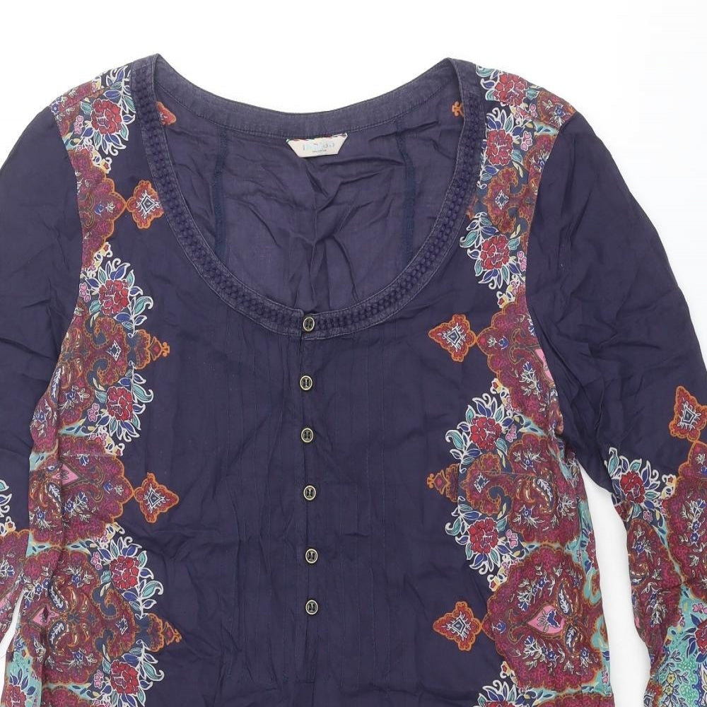 Indigo Womens Purple Geometric Modal A-Line Size 12 Scoop Neck Button