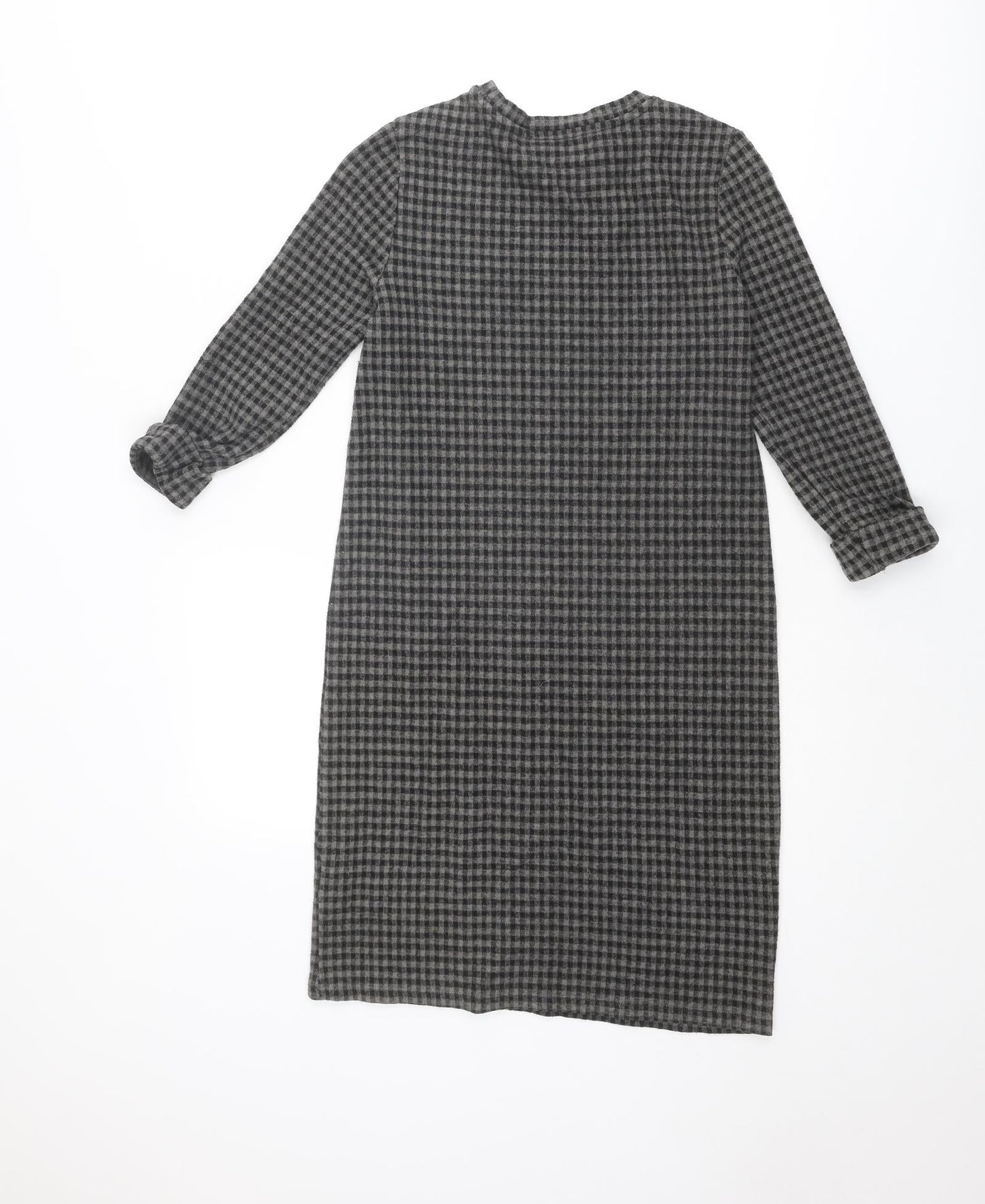 Marks and Spencer Womens Grey Geometric Polyester Jumper Dress Size 8 Round Neck Pullover