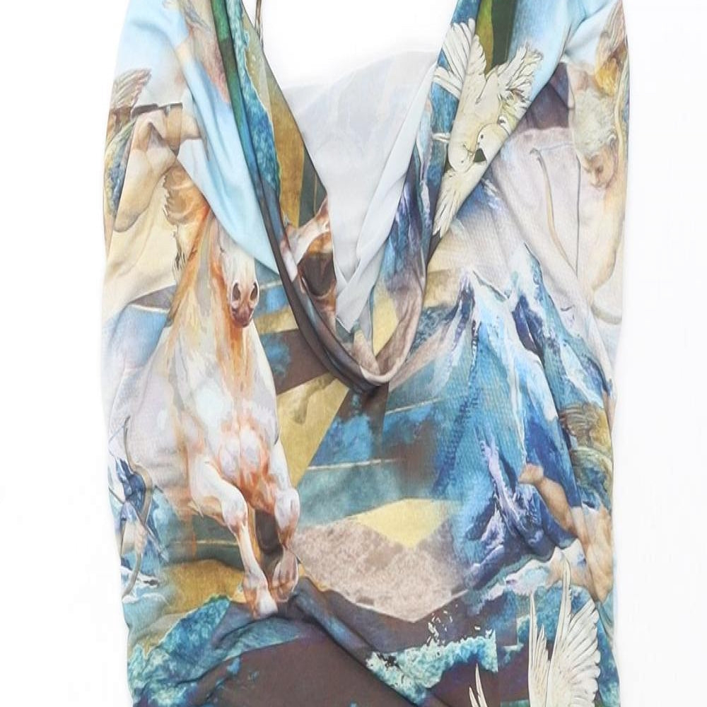 PRETTYLITTLETHING Womens Multicoloured Geometric Polyester Bodycon Size 6 Cowl Neck Pullover - Horses Print