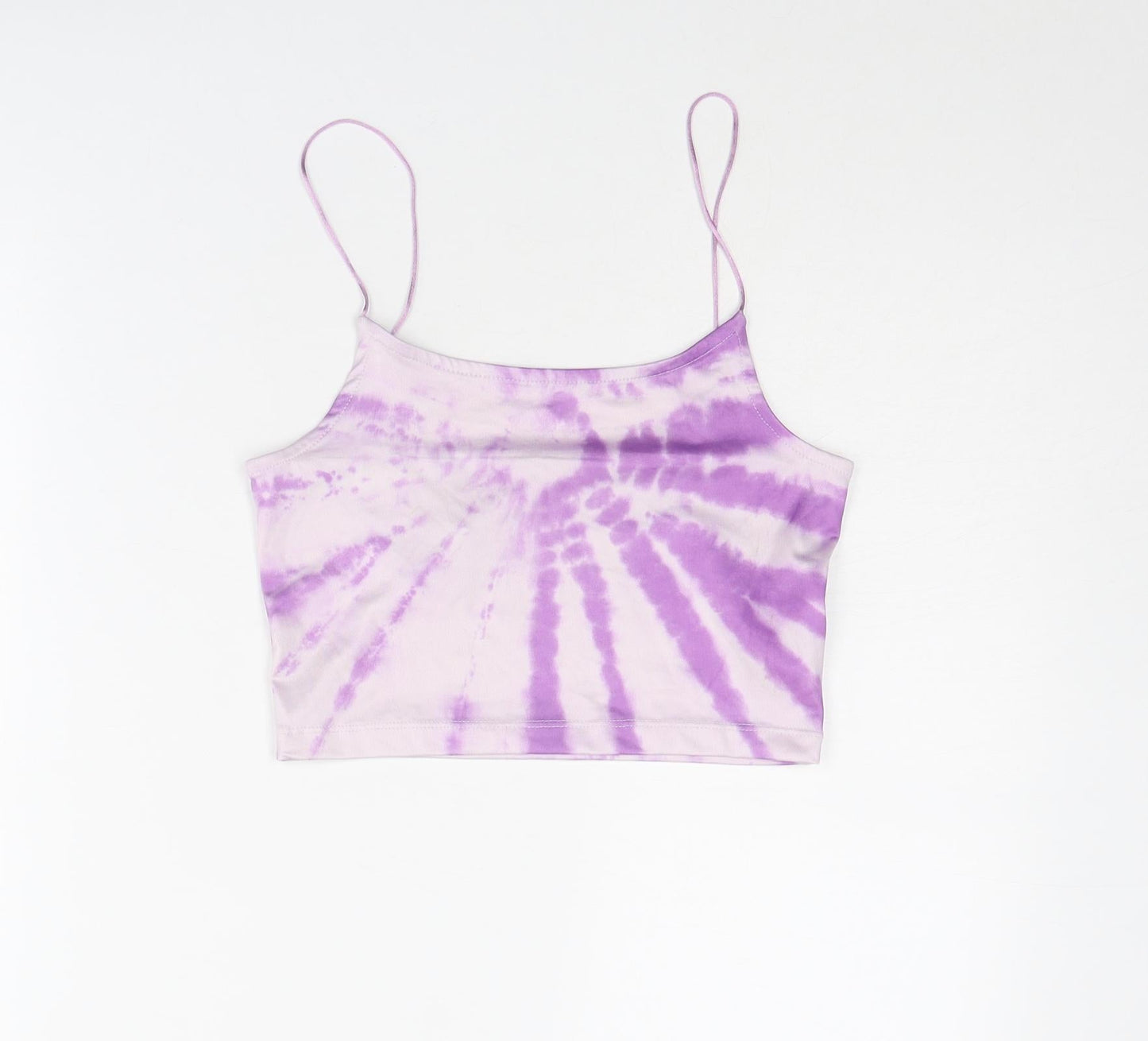 Stradivarius Womens Purple Polyester Cropped Tank Size S Scoop Neck - Tie Dye Pattern
