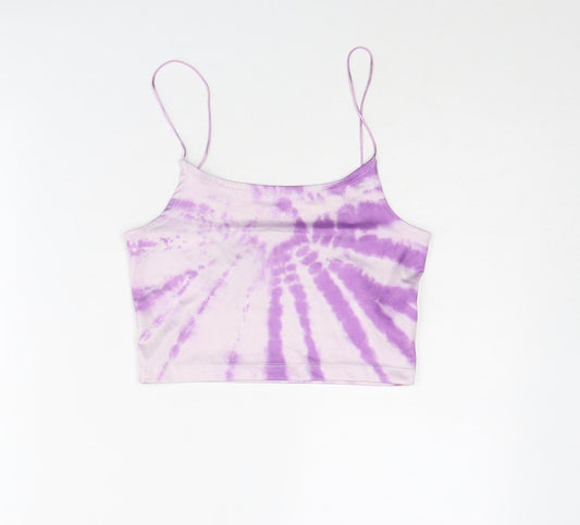 Stradivarius Womens Purple Polyester Cropped Tank Size S Scoop Neck - Tie Dye Pattern